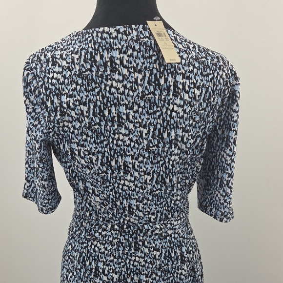 Ann Taylor Blue, Black and White Midi Wrap Dress - Picture 9 of 16